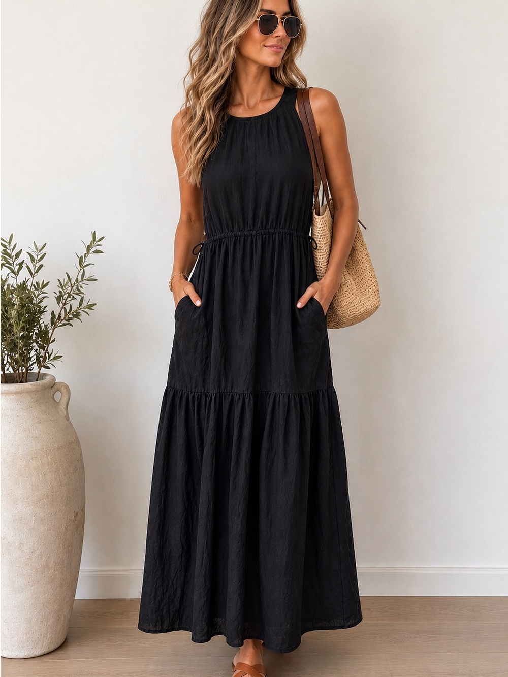 GAP Black Sleeveless Tiered Maxi Dress size XXL/Tall